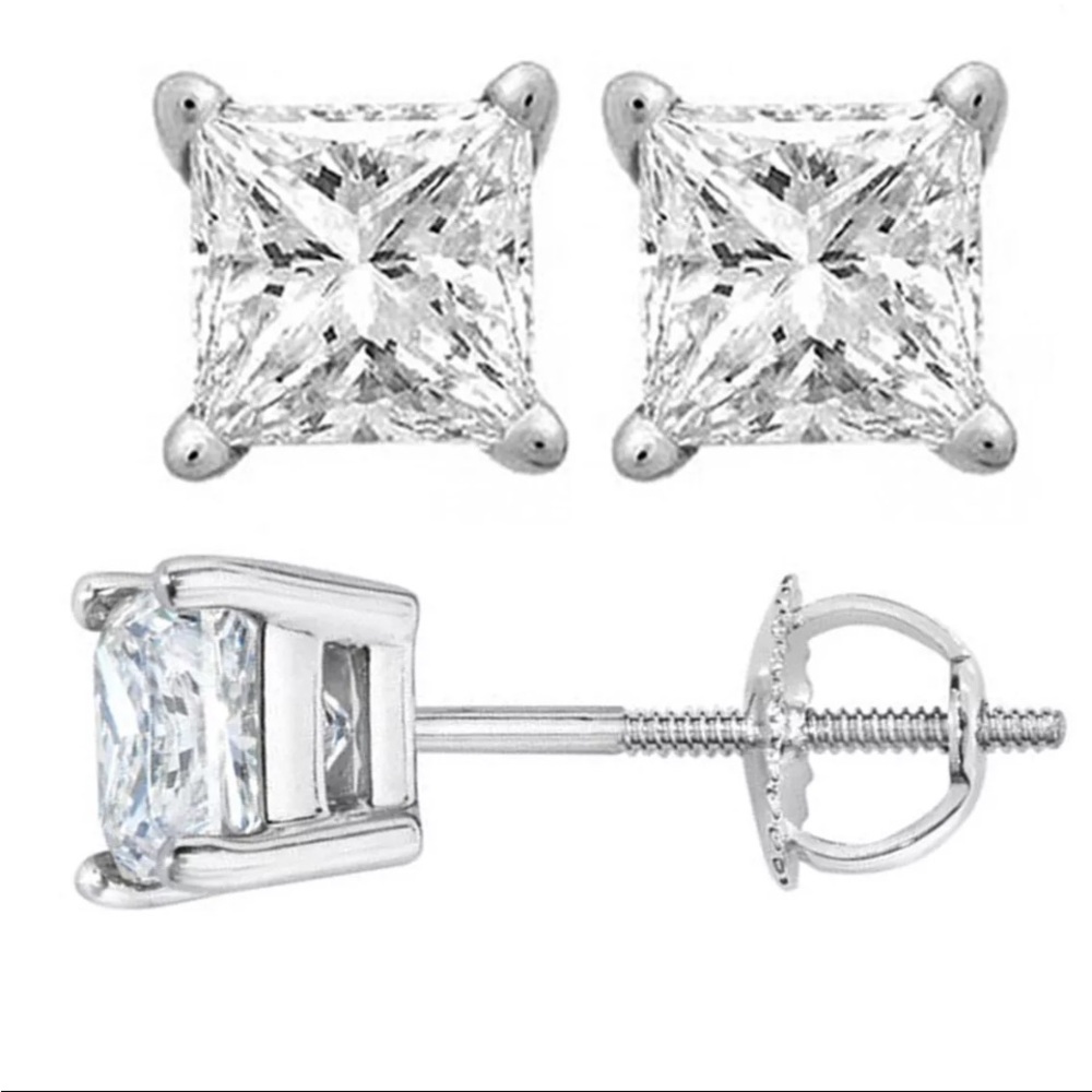 2.20 karat mossanite 14k princess cut earrings